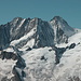 Schreckhorn und Lauteraarhorn über Ankenbälli und Ewigschneehoren, darunter der Gauligletscher