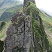 Blick zurück zum 3. Zahn, wo ich entlang dem breiten Riss gesichert abgeklettert bin (III)