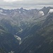Blick zur Mutterbergalm, links oben Stubaier Gletscher