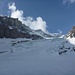 Unterer Gletscherbruch mit Aufstiegsrampe und Abfahrtsvariante am linken Rand in Flussrichtung