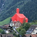 The church of Wassen: currently in it’s red 125th Gotthard anniversary dress