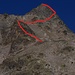 Die Route über den Felskopf, das Block- und Geröllfeld zur Gipfelpyramide