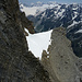 Blick vom Felsgrätchen zurück zum 1. Sattel. Über Sackhorn bis Tschingelspitz Aletschhorn bis Eiger