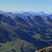 Panorama of the complete Churfirsten with the GL Alps, in the front left the lower of the two peaks of Wildhuser Schafberg