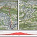 Meine Route und das Höhenprofil meiner Wanderung. Sunnenberg (888,5m) und Rotisegg (1159,8m) h^besuchte ich das erste Mal, auf dem Passwang / Vogelberg (1204,1m) war ich seit meiner Kindheit schon etliche Mal gewesen. Links ist die Karte mit dem Aufstieg bis auf den Passwang, rechts der Abstieg nach Reigoldswil.
