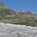 Auf dem Morteratsch-Gletscher: Retourblick zur Bovalhütte.