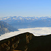 Zoom in Richtung Graubünden zum Flüela Wiss- und Schwarzhorn, hinten rechts der Piz Kesch.