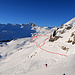 Der Anfang der Skitour, möglichst weit oben bleiben, damit bis zur Alp Fursch nicht unnötig hinauf gelaufen werden muss.