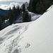 Eine letzte, etwas steilere Hangtraverse folgt nach der Abzweigung in Richtung Innereriz/Säge.