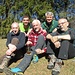 Foto di gruppo al sole de “La Gardata”; da sx.: Paolo, Fabio, Giordano, io, Fabrizio; p.s.: la grappa verrà poi “terminata”…
