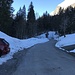 Der Strasse nach zurück ca. 300m Ski tragen