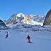 sciando lungo il Glacier de Leschaux prima di ricongiungerci all'itinerario classico della Vallèe Blanche