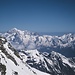 Blick vom Gipfel zum Mont Blanc, Dent du Geant, Grande Jorasses etc. In die gegend Fahren wir dann Sonntag noch. Lieder passen die Verhältnisse dort am Montag aber nicht... ein andermal dann halt