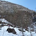 Ab hier wird's ungemütlich. Viel Gestrüpp, harter Schnee und sehr steiles Gelände (auf dem Foto wirkt's viel flacher) verlangen sauberes Gehen.