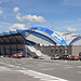 In Košice - An der "Steel Aréna". Die Mehrzweckhalle wird hauptsächlich als Eissporthalle genutzt. 2019 findet hier die Eishockey-WM statt. Wir werden uns hier später noch ein Spiel anschauen.