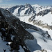 Aussicht vom Sattel 3581m über Oberaletsch- und Beichgletscher zu Nest- und Breithorn