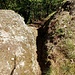 Das Felsplateau wird nicht bergseitig verlassen, sondern durch eine kleine, aber auffällige Felsrinne, die links (ca. nordwärts) hinunterführt.