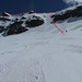 x rossa deposito sci, tracciato rosso salita e verde la discesa, gli sciatori scendevano tutto a sinistra ma a sinistra la neve era molto più dura
