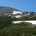 der Steig zieht später nach rechts hinaus, dort wo die letzten Schneefelder zu sehen sind, und führt weiter über den sichtbaren Kamm zum Gipfel