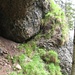 Das schmale Band, das vom Felsbug herunter führt. 

Will man die Wandflue im Abstieg begehen, so steigt man in der Rinne etwa 20m ab und erkennt diesen Durchgang am markanten Loch im Nagelfluh-Felsen (leider nicht ganz auf dem Foto, wäre weiter links).