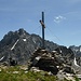 The summit of P.2863. Like Piz Arlos P.2697, this peak also has a big cross, and here it says "Piz Arlos 2863 m" on it.