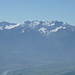 Liechtensteinsüdkette: Naafkopf links, in der Mitte Schwarzhorn und Grauspitz, rechts Falknis