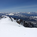 Mont Blanc - Ausblick auf die italienische Seite. Hinter dem Monte Bianco di Courmayeur ist auch der Gran Paradiso zu erahnen.