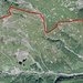 Die rote Linie zeigt die obere Grenze des damals noch beweideten Gebietes, hier im Luftbild von map.geo.admin ..