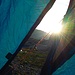 Die letzen Abendsonnenstrahlen wärmten noch das Zelt, bald danach ging es in den warmen Schlafsack. 