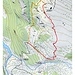 geänderte Wegführung im Abstieg nach Zinal, gelb: alter Weg, aber in der Karte noch als Wanderweg markiert, rot: neue Wegführung