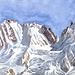 Aquarell des Bianco-Grats mit Bernina, Piz Scerscen und Piz Roseg von der Fuorcla Surlej aus gesehen