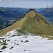 Schneefallgrenze am Wildgundenkopf. Nach dem Schmalhorn handelt es sich um einen Gras- bzw. Schlammpfad. Das Einödsbachhüttchen liegt hinter dem letzten Grasgupf (Spätgundkopf) verborgen.