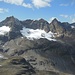 Das Dreigestirn Silvrettahorn, Schneeglocke und Schattenspitze im Detail vom Vermuntkopf