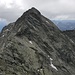 Am NW-Gipfel der Alplesspitze mit Blick zum Hauptgipfel. Der Verbindungsgrat ist sehr schwierig. Rechts führt der Normalweg zum Gipfel.