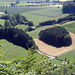Tiefblick auf zwei Fichtengehölze. Da unten werde ich gleich stehen.