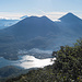 Der nächste Aussichtspunkt ist erst wieder auf dem Gipfel. Hier nach Osten, zu Atitlan, Toliman und Acatenango.