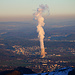 Tour vom 2.2.2020:<br /><br />Aussicht im Zoom von der Belchenflue (1098,8m) zur Dampfsäule vom Kernkraftwerk Gösgen (380m).