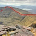 Blick vom hoechsten Gipfel, Sgurr Mor. Der Weiterweg fuehrt ueber breite Grate zum zweiten Munro, Tom na Gruagaich.