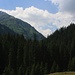 Von der Arlbergstrasse zweigt man ab ins grüne Verwalltal. Der grosse Hügel ist die Kleine Sulzspitze (2741m).