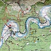Unsere Route ab Beuron P nördlich neben der Donau im Uhrzeigersinn rot eingezeichnet bis zum Donausteg. Der Rückweg südlich der Donau ist in der Wanderkarte blau gestrichelt