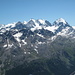 classico panorama dalla cima: da sinistra il Palù-Tschierva-Morteratsch-Bernina-Scerscen-Roseg
