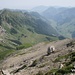 Übersicht über den Aufstieg:<br />Bergstation des Bähnchens in der Bildmitte, Storeggpass ganz links, Chrachen-Ausstieg und Hohmad (grüne Wiese vor dem abschliessenden Schuttfeld)