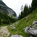 Weggabelung hinter der Alp: Geradeaus zum Krn-See, links der lange Aufstieg zum Krn