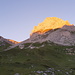 die Roggalspitze im Abendlicht, links die Kante, von rechts kommt man beim Abstieg