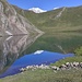 Lago Licony 2550 mt. Poco sopra il Colle Licony 2673 mt si intravede il Monte Bianco 4810 mt<br />