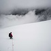 vernebelter Abstieg im Neuschnee Sumpf vom Grassen zurück zum Biwak