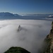 Girenspitz von Wolken umgeben (Rückblick nach dem Aufstieg durch die Felsen zur Gauschla, auf etwa 2150m)