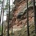 Der Abstiegsweg verläuft unterhalb der Felswand des Rauhbergfelsens.