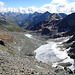 Blick auf den Vadret d'Agnel, den Gletschersee und das ganze gestrige Tal hinab