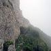 ein Stück vom unmarkierten und im Nebel kaum sichtbaren Weg vom Stosssattel zum Stoss Gipfel